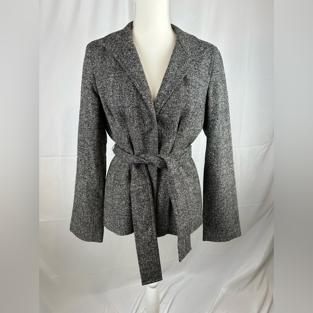 ANN TAYLOR Women’s Size 6 Suit Jacket Blazer Snap Button Wool Blend Tweed Belted